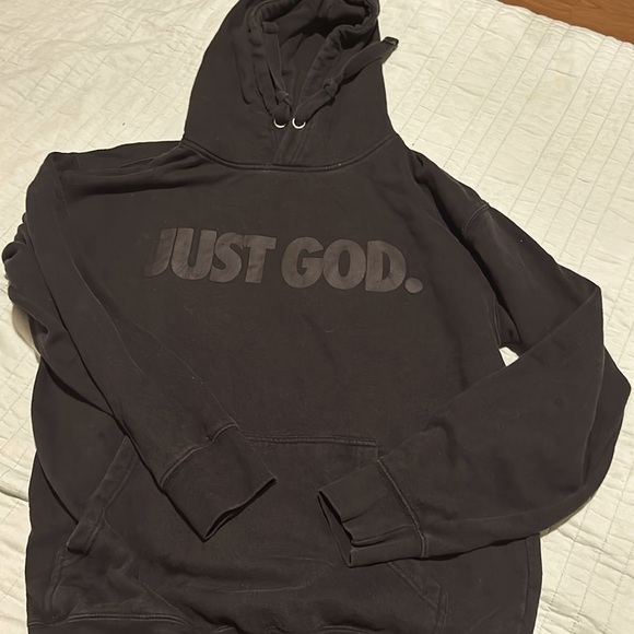 BLack HOODED SWEATSHIRT, GOD IS DOPE , JUST GOD - Picture 1 of 2